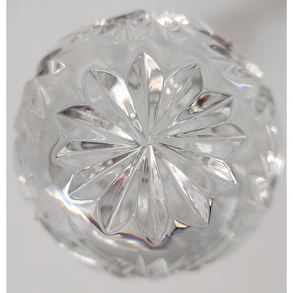 Vintage Lead Crystal Cut Glass Egg on Pedestal Base 7.25" Starburst & Leaf Motif - Picture 10 of 11